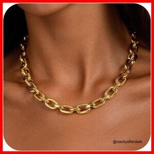 14K Gold Plated Chunky Paperclip Chain Necklace Waterproof Statement Choker